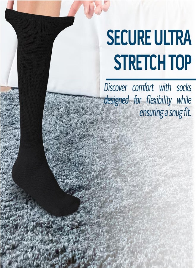 Diamond Star 6 Pairs Diabetic Socks Over The Calf - Knee High Premium Cotton Socks Men's Size 10-13 Big & Tall Size 13-16 (US, Numeric, 10, 13, Regular, Regular, 6 Pairs Black) - Image 2
